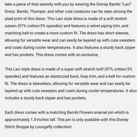 Disney Loungefly Stitch Shoppe Bambi Laci Dress Size Large No Pin - Picture 7 of 7